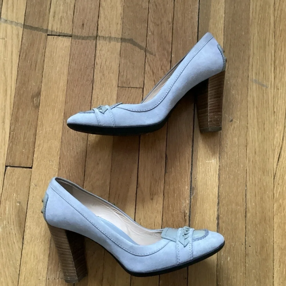 Luxe TOD'S Ladies Size 5.5/36 Solid Gray Suede Patent Leather Heels,Italy,MINT - Picture 3 of 6